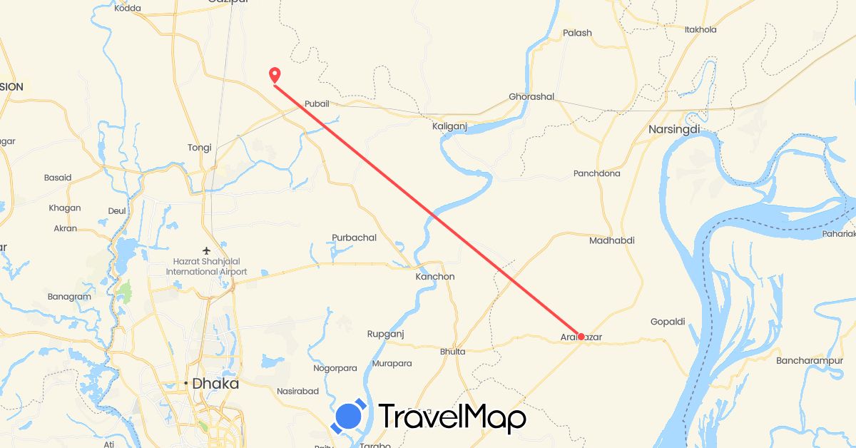 TravelMap itinerary: driving, hiking in Bangladesh (Asia)